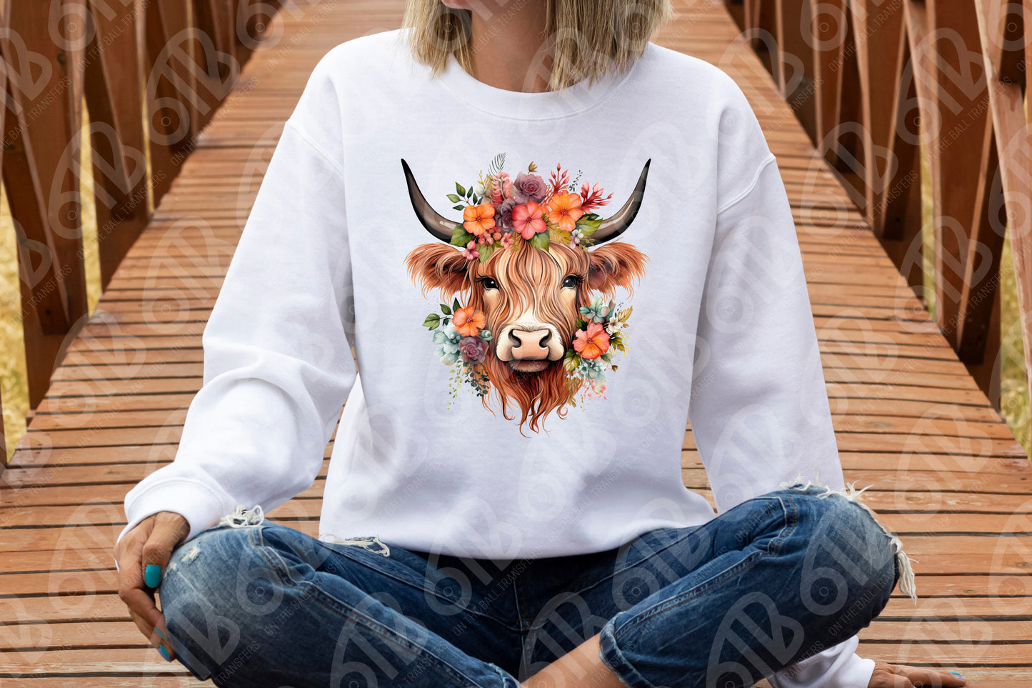 Floral Highland Cow dtf transfer, dtf print, shirt mockup