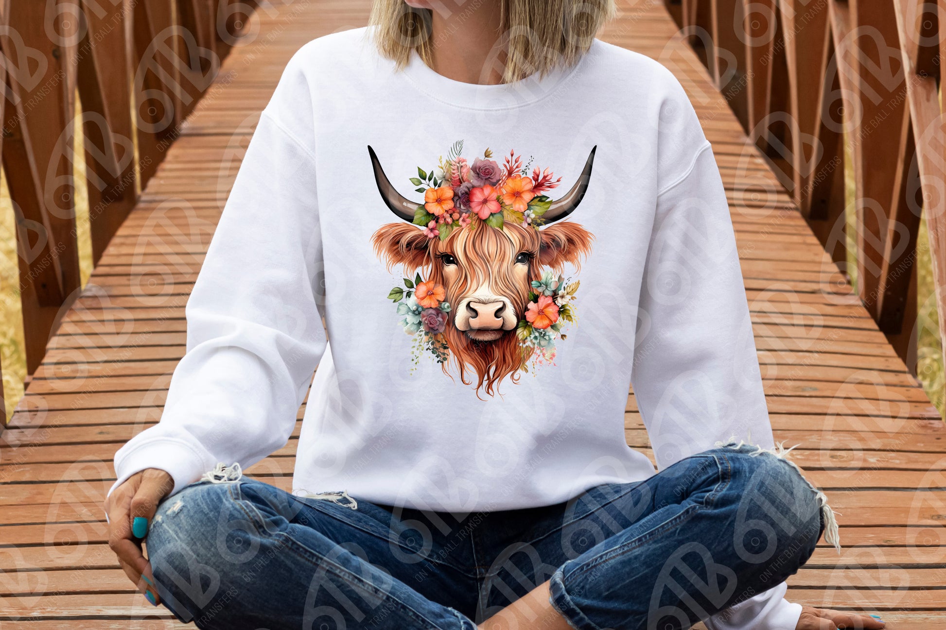 Floral Highland Cow dtf transfer, dtf print, shirt mockup