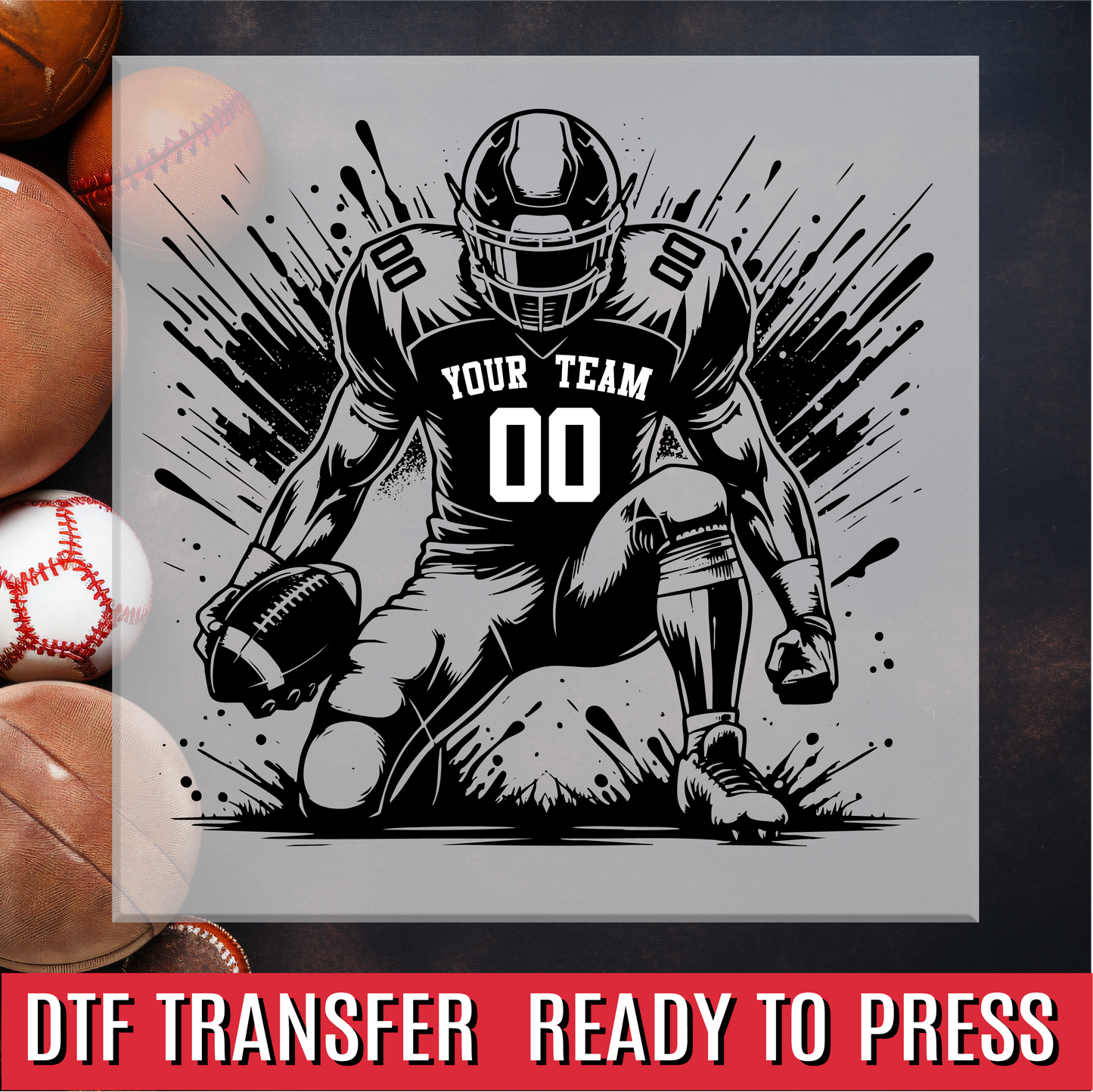 Football Player Custom Team and Number DTF Transfer