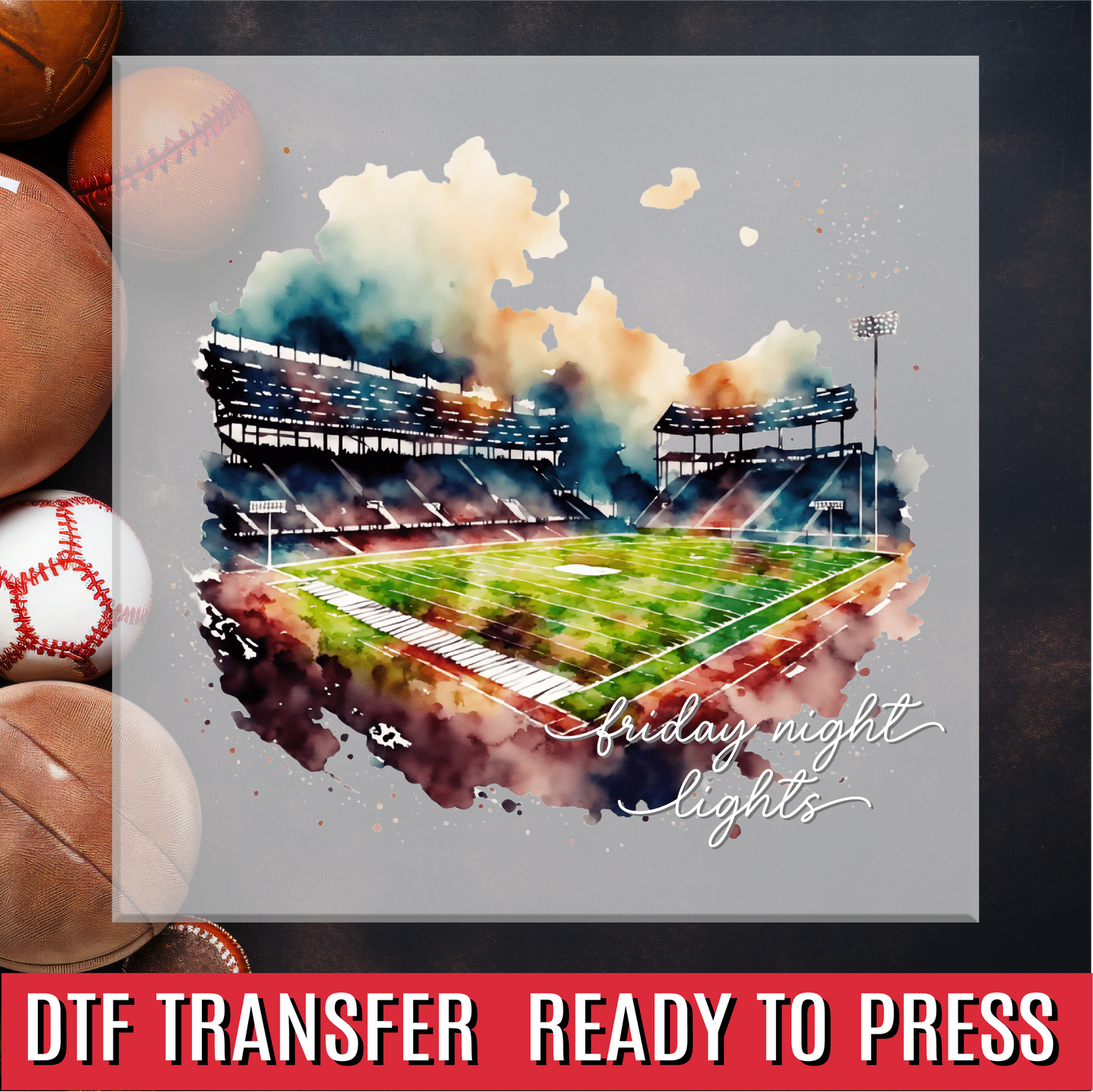 Friday Night Lights Watercolor Football Field DTF Transfer