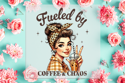 Fueled by Coffee & Chaos DTF Transfer