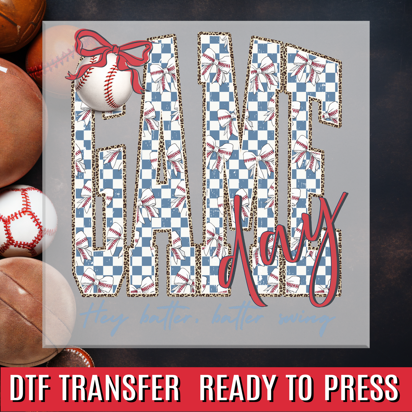 Baseball Game Day Checkered Coquette DTF Transfer