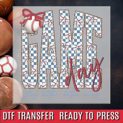 Baseball Game Day Checkered Coquette DTF Transfer