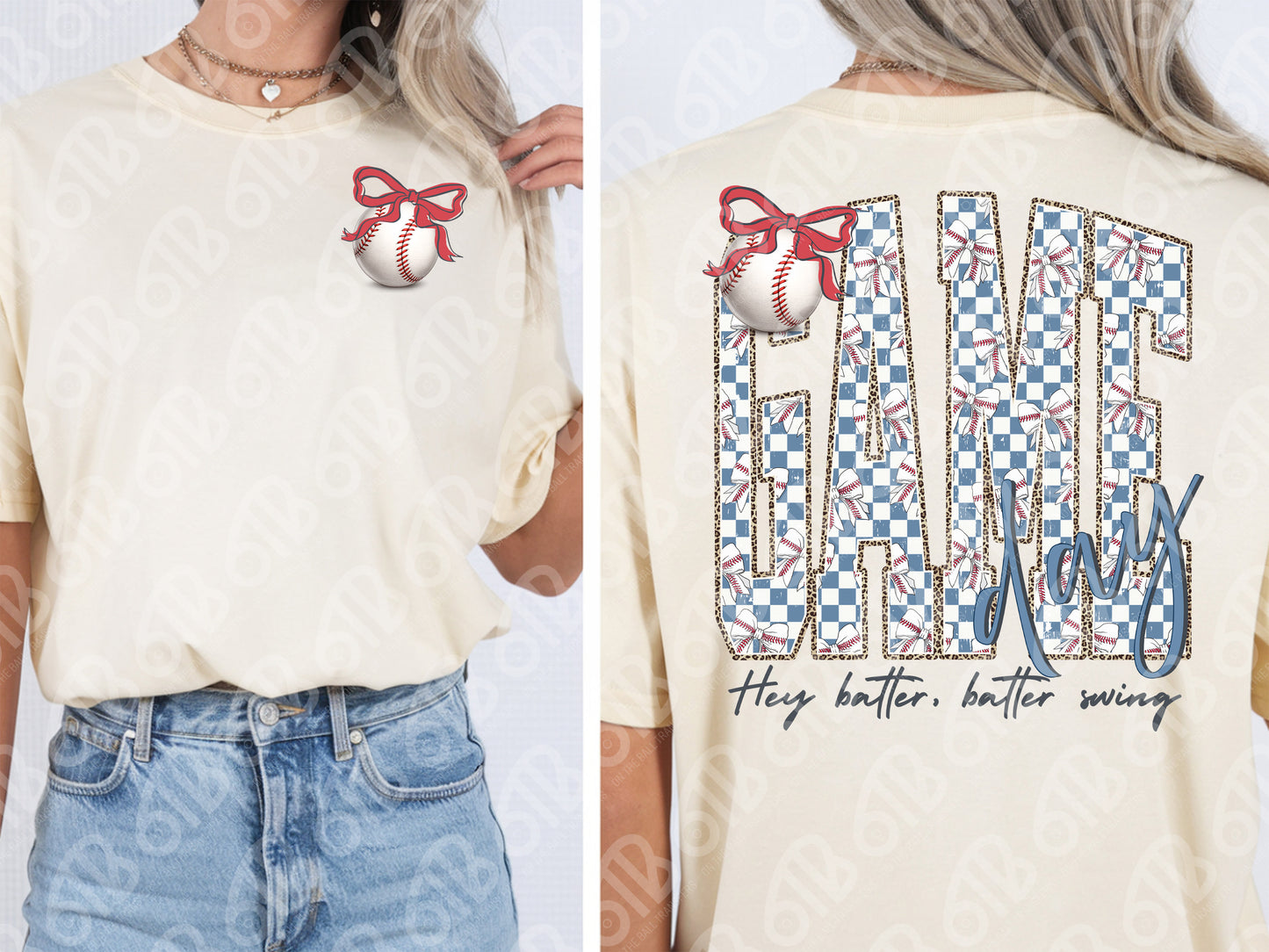 baseball Game Day Checkered Left Chest Full Back DTF Transfer