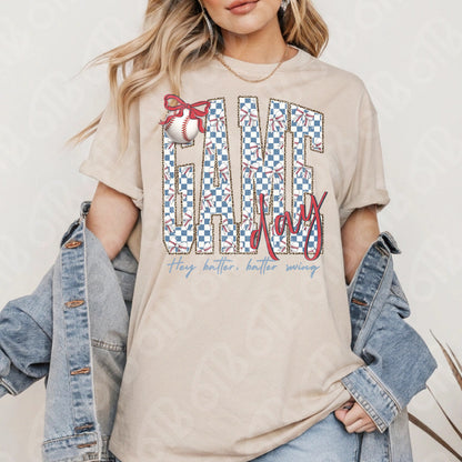 Baseball Game Day Checkered Coquette DTF Transfer