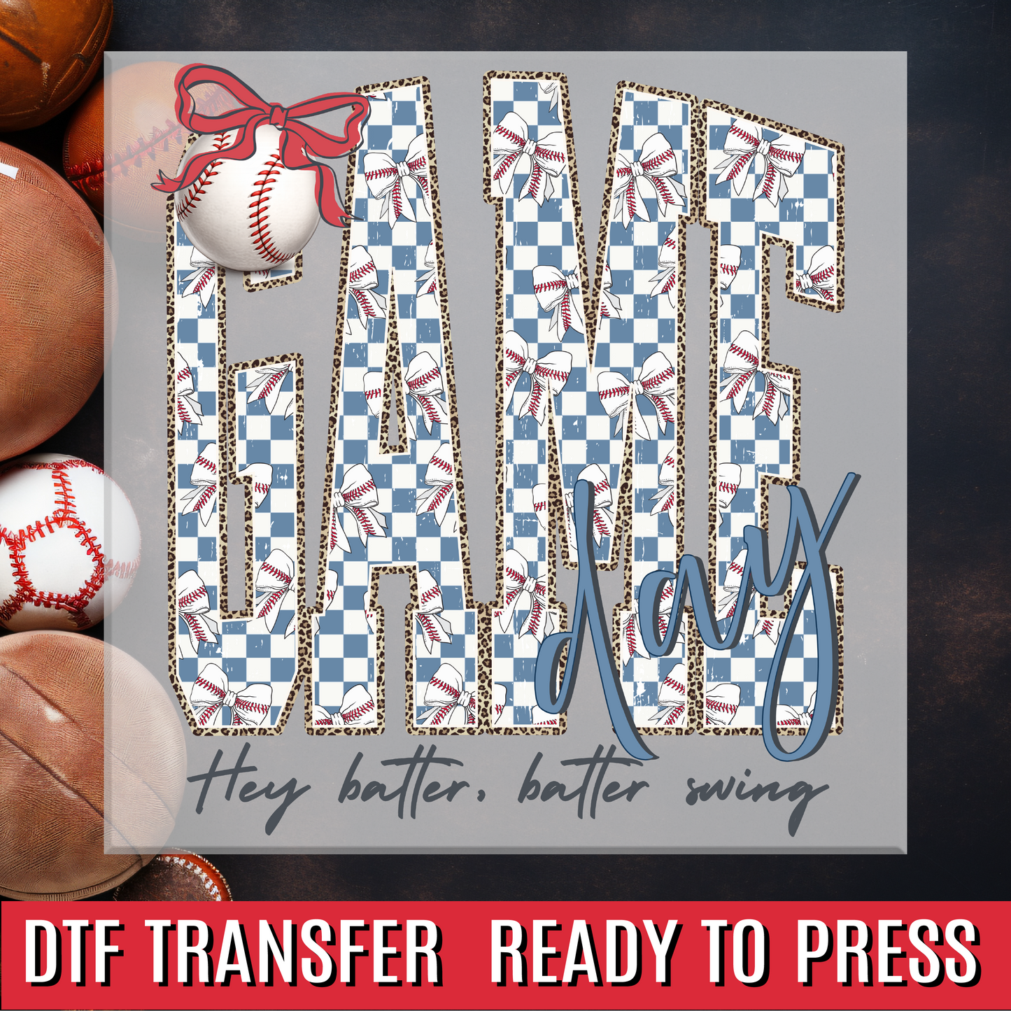 Baseball Game Day Checkered Coquette DTF Transfer
