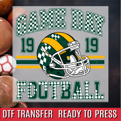 Game Day Football Green and Gold DTF Transfer