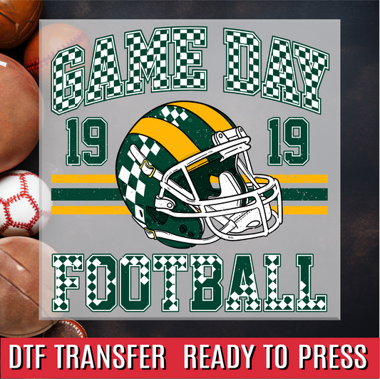 Game Day Football Green and Gold DTF Transfer