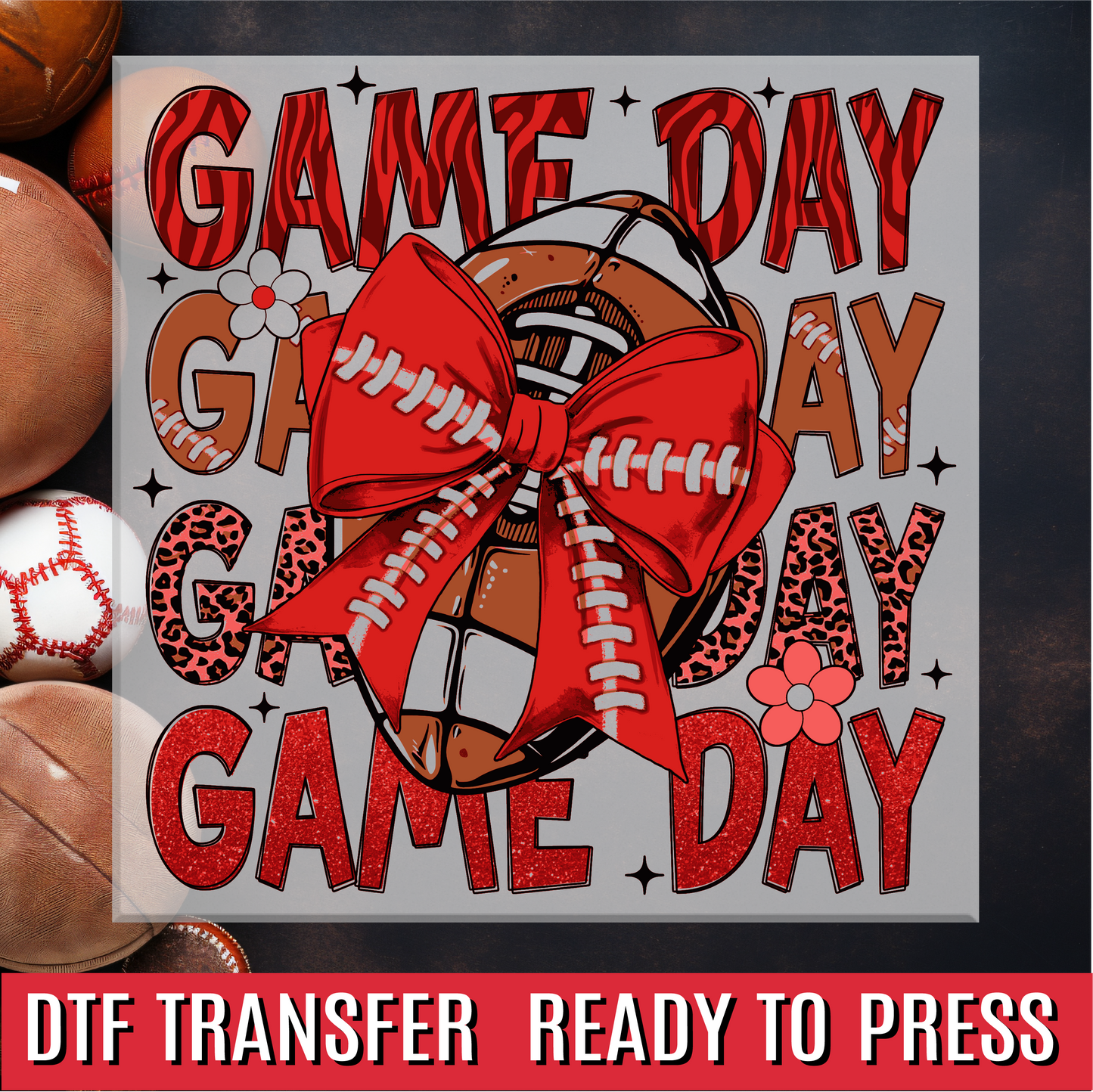 Game Day Football Red DTF Transfer