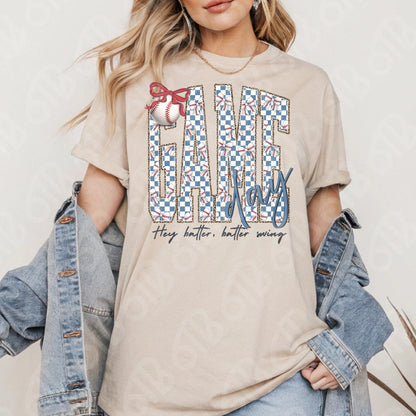 Baseball Game Day Checkered Coquette DTF Transfer
