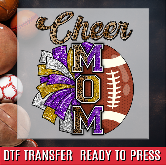 Cheer Mom Leopard Purple and Gold DTF Transfer