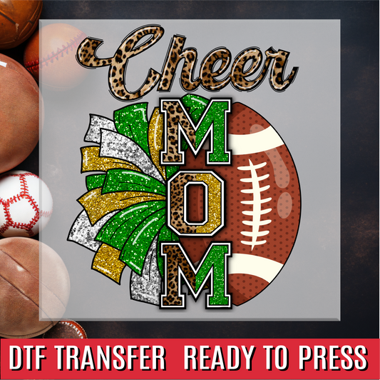 Cheer Mom Leopard Green and Gold DTF Transfer