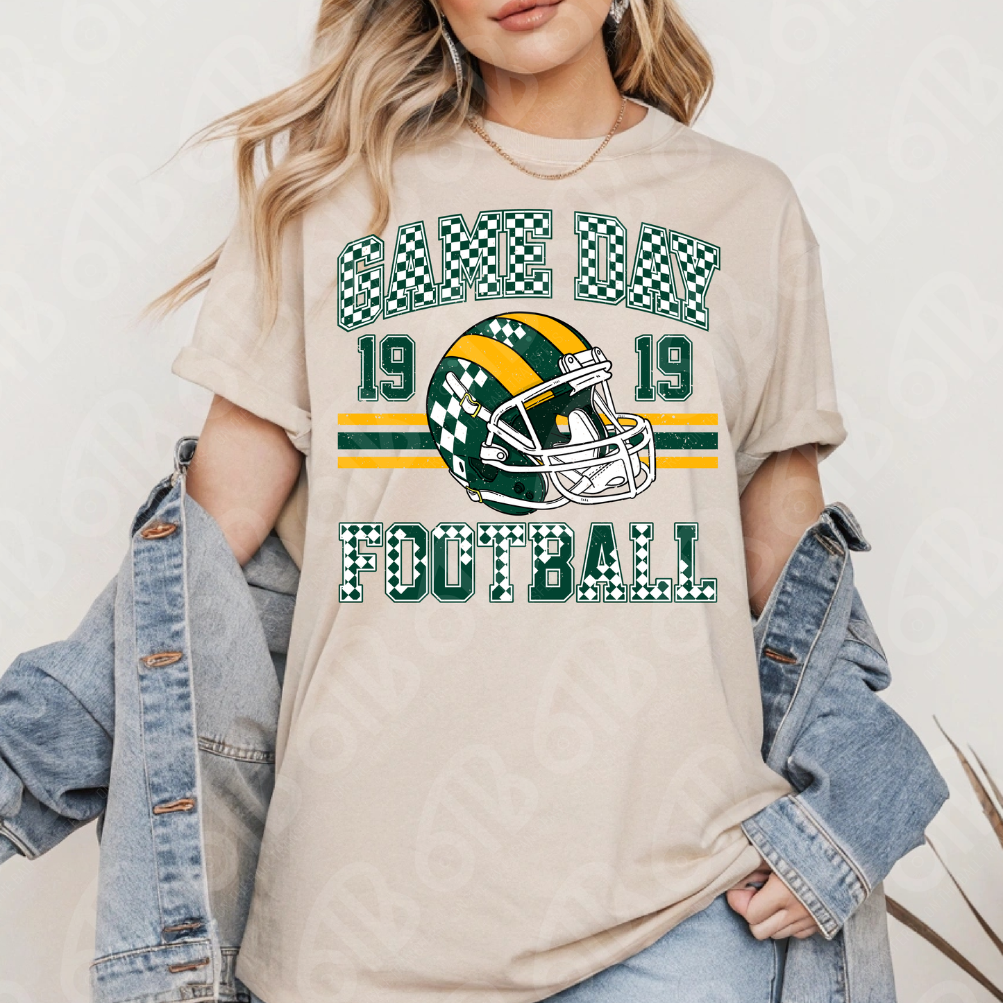 Game Day Football Green and Gold DTF Transfer