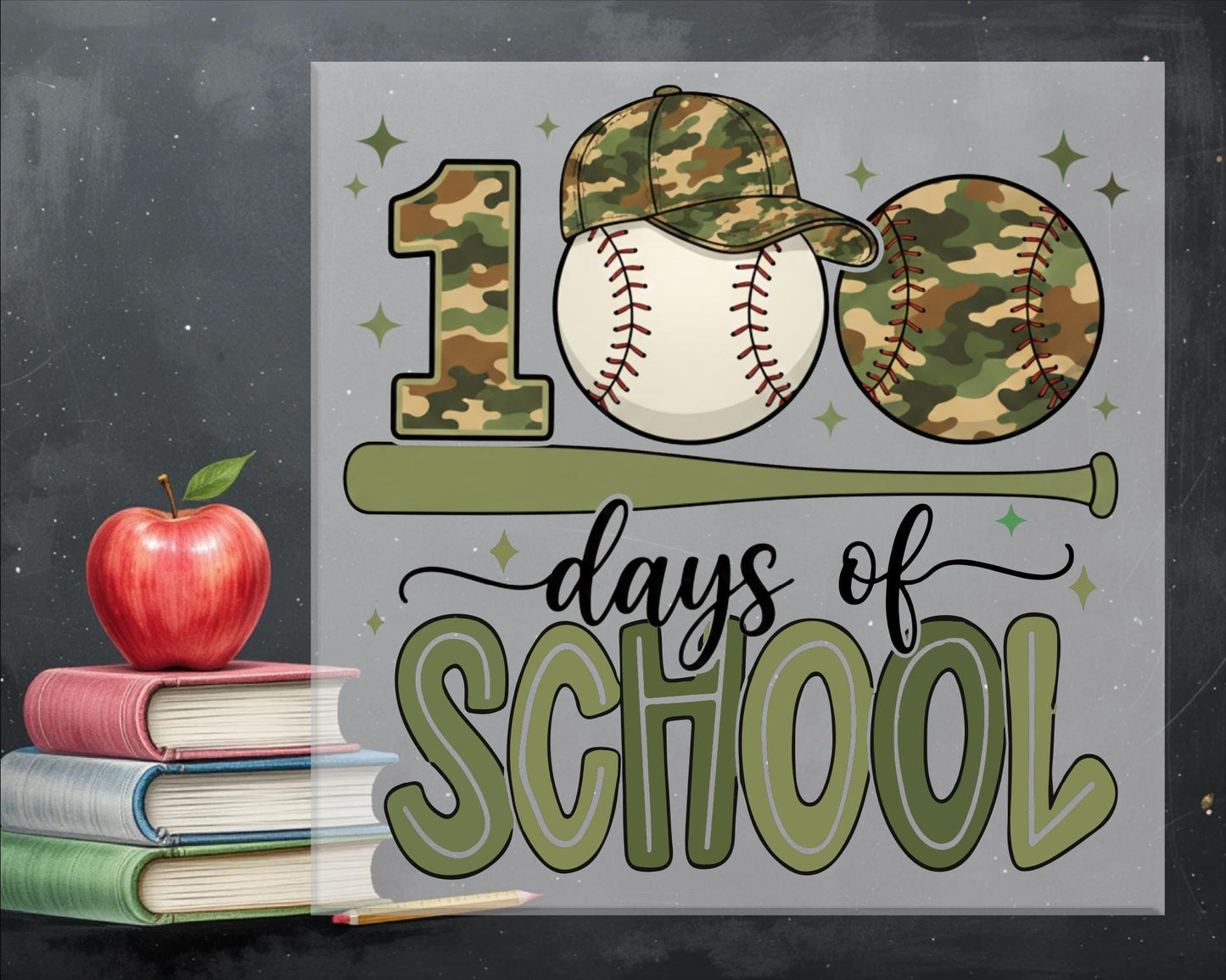 100 Days of School Baseball Camo DTF Transfer