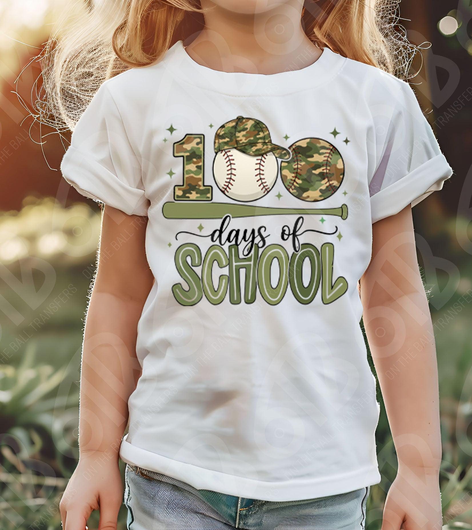 100 Days of School Baseball Camo DTF Transfer