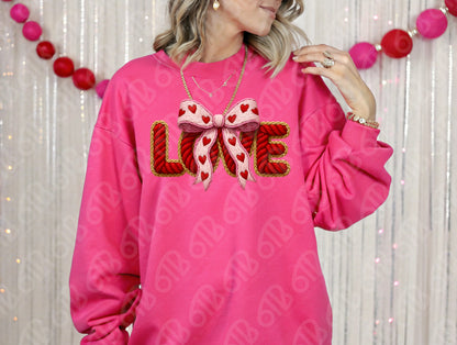 Love Faux Yarn with Bow DTF Transfer