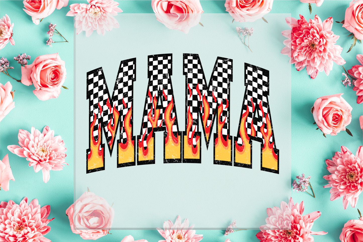 Mama Checkered Flames DTF Transfer