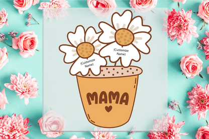 Mama Flower Pot with Custom Names DTF Transfer