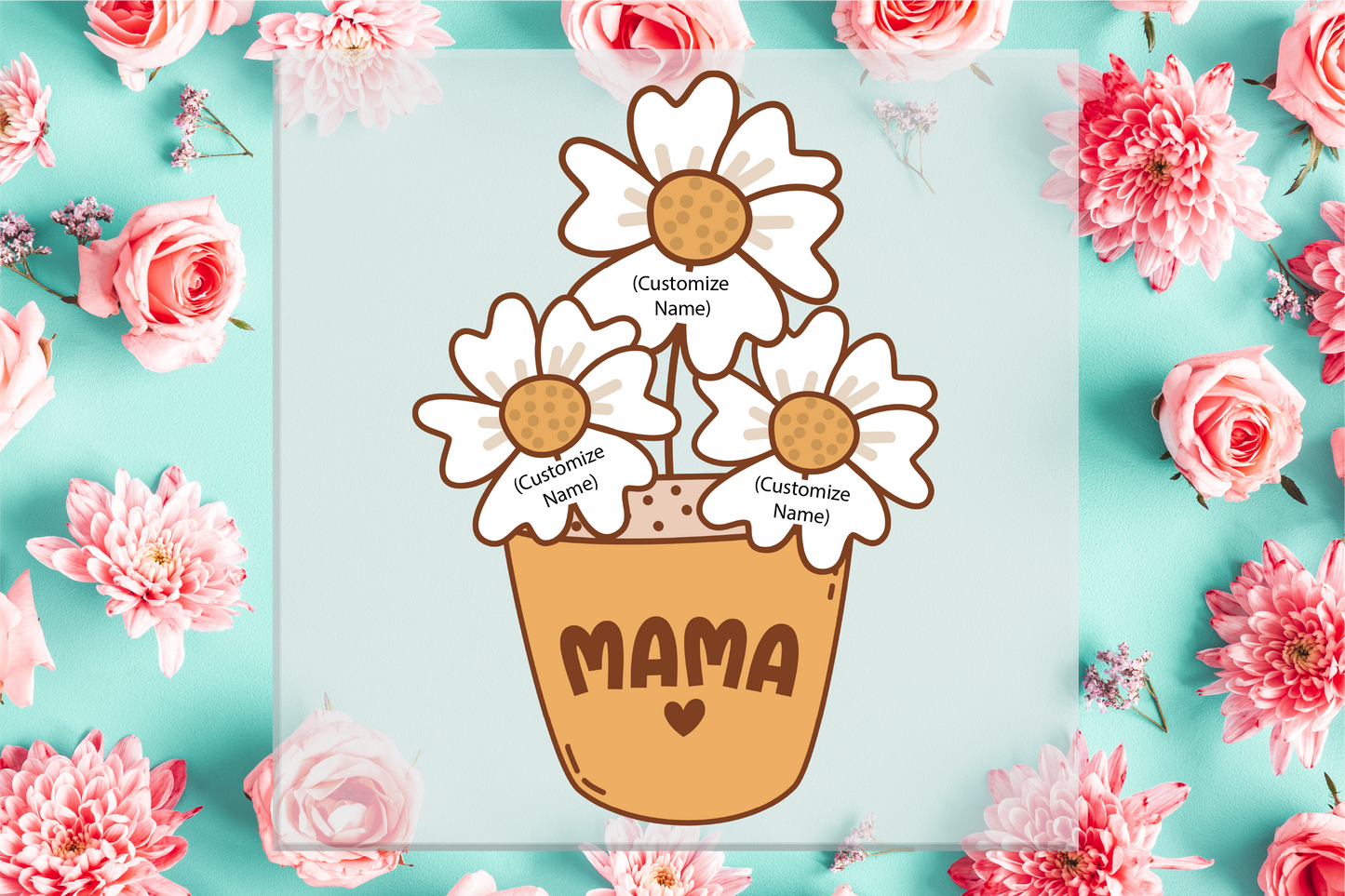 Mama Flower Pot with Custom Names DTF Transfer
