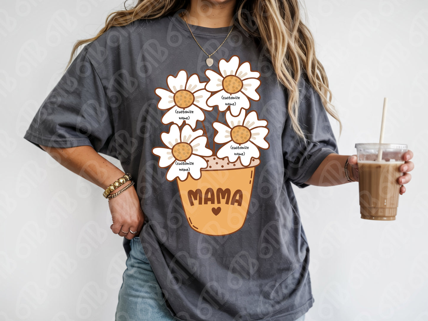 Mama Flower Pot with Custom Names DTF Transfer