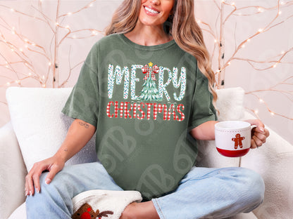 Patchwork Merry Christmas DTF Transfer
