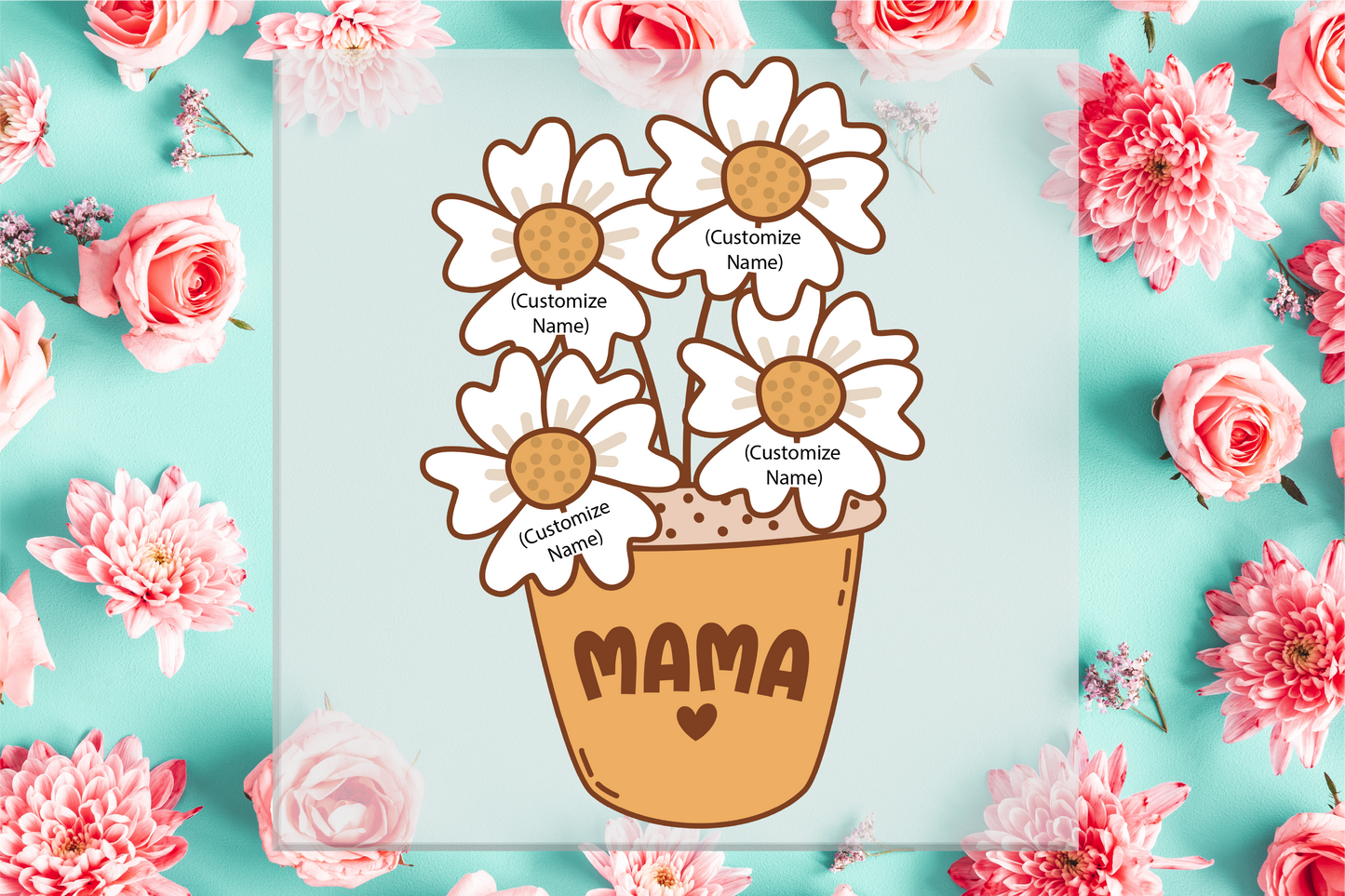 Mama Flower Pot with Custom Names DTF Transfer