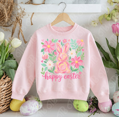 Painted Floral Bunny DTF Transfer