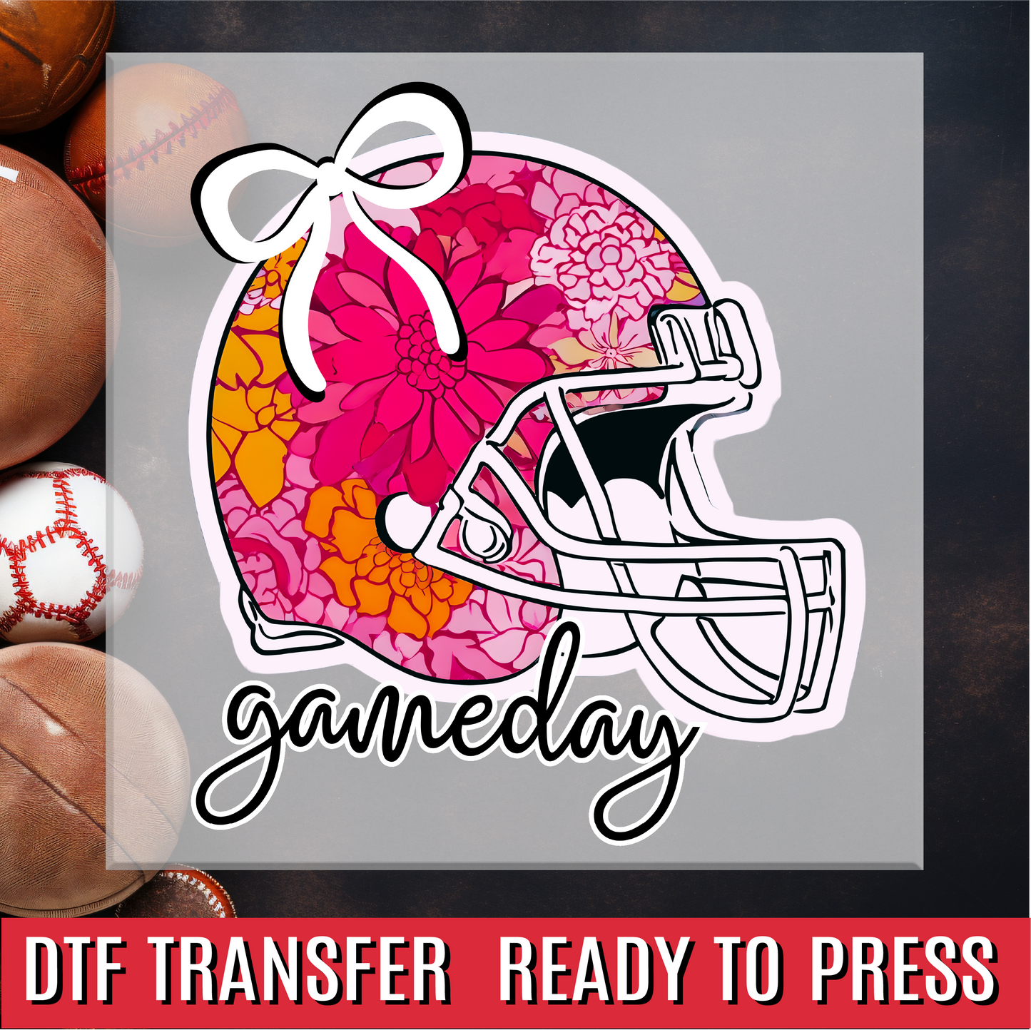 Pink Floral Football Helmet DTF Transfer