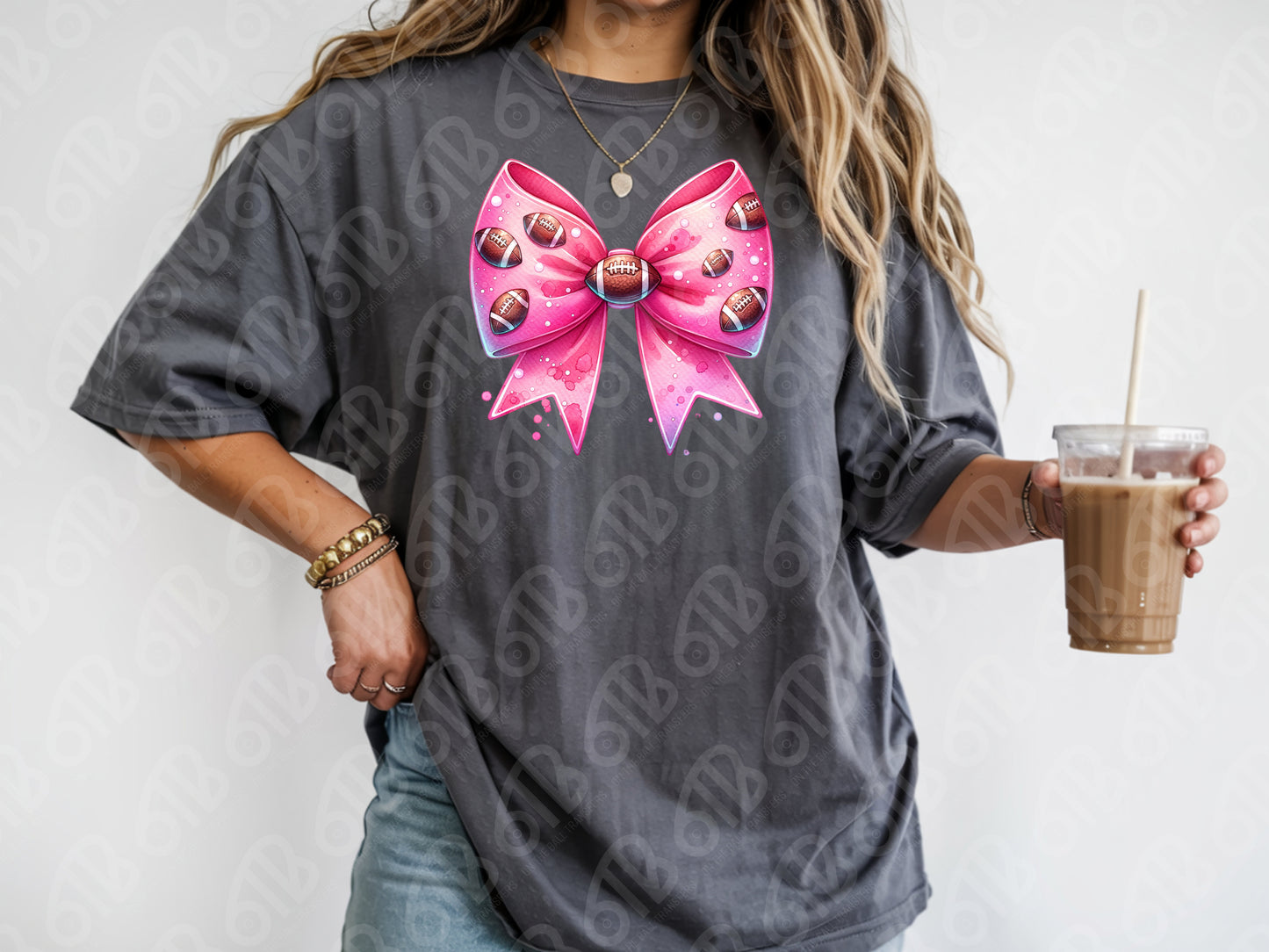 Pink Football Bow DTF Transfer