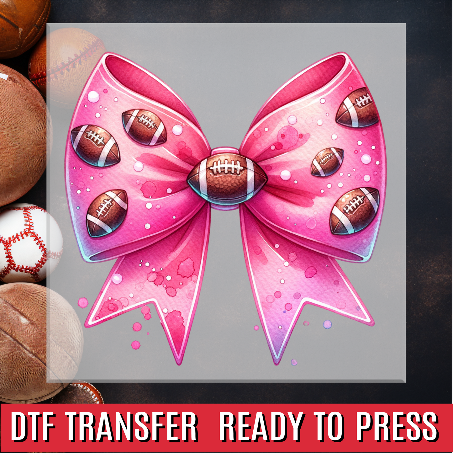 Pink Football Bow DTF Transfer