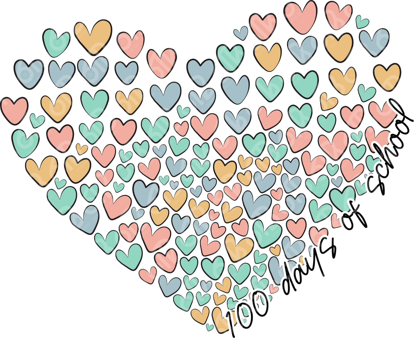 100 Days Hearts DTF Transfer