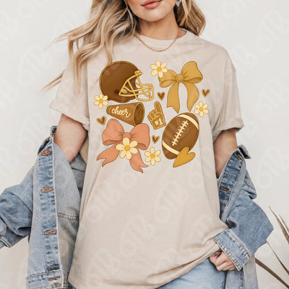 Football Cheer Preppy Coquette Brown and Gold DTF Transfer
