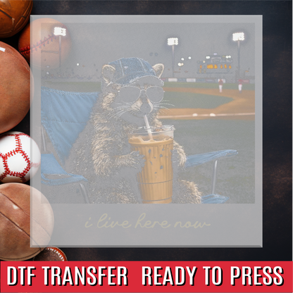 Halftone Raccoon I live Here Now DTF Transfer