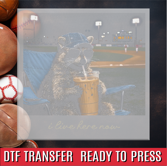 Halftone Raccoon I live Here Now DTF Transfer