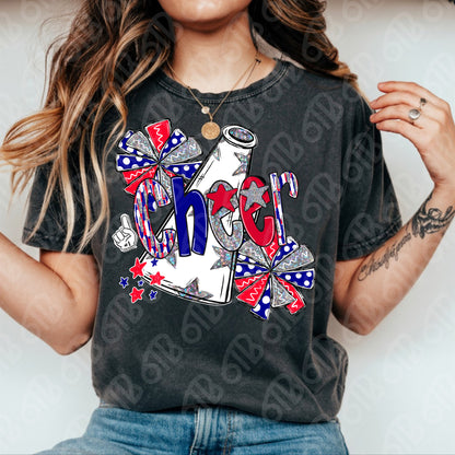 Red White Blue Cheer Doodle DTF Transfer