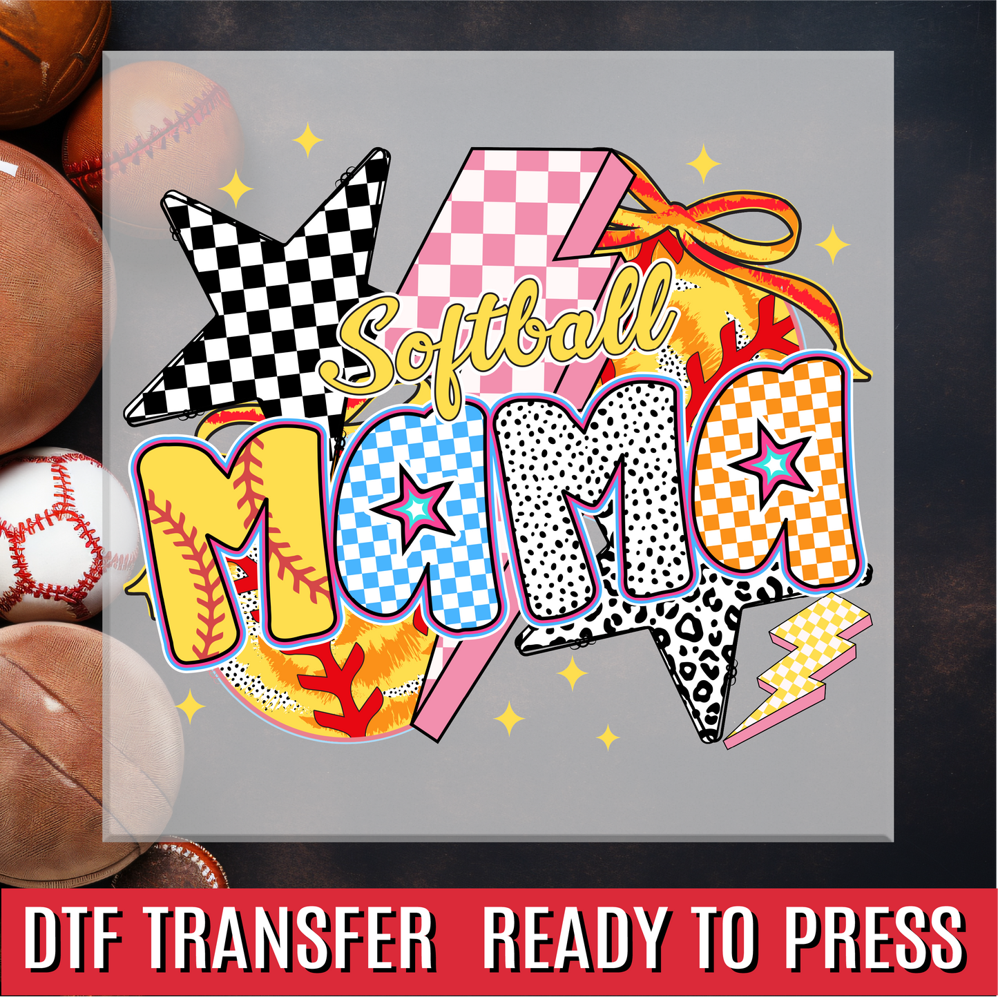 Softball Mama Preppy Retro DTF Transfer
