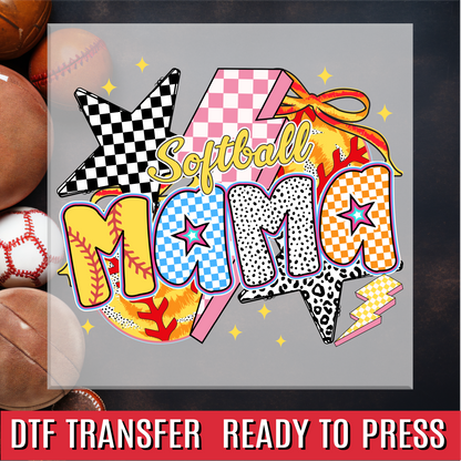 Softball Mama Preppy Retro DTF Transfer