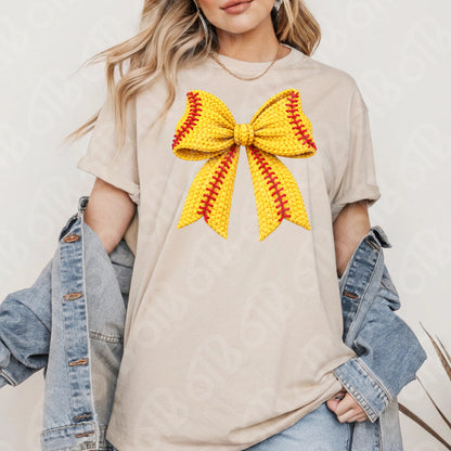 Faux Yarn Softball Bow DTF Transfer