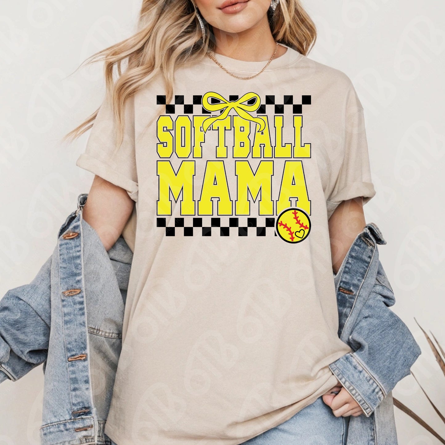 Checkered Softball Mom DTF Transfer