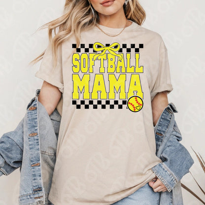 Checkered Softball Mom DTF Transfer