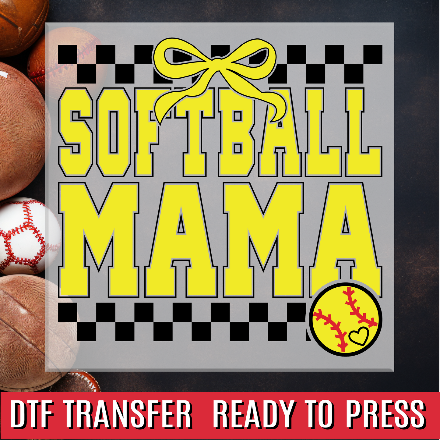 Checkered Softball Mom DTF Transfer