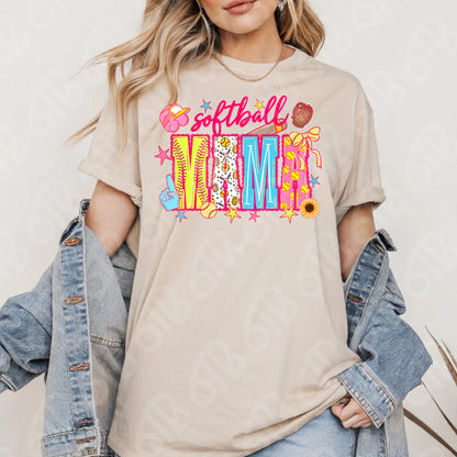 Softball Mama Preppy Neon DTF Transfer