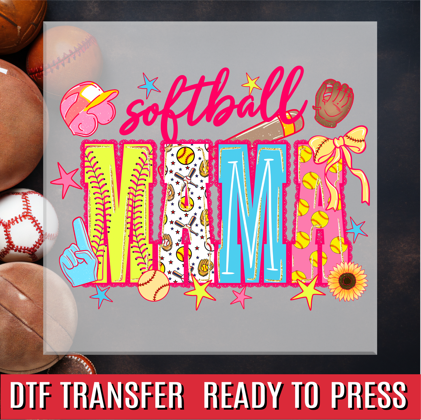Softball Mama Preppy Neon DTF Transfer