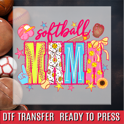 Softball Mama Preppy Neon DTF Transfer