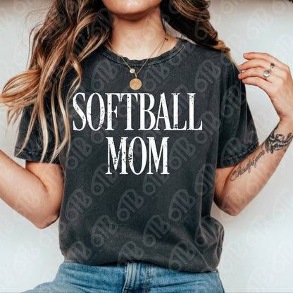 Softball Mom distressed text DTF Transfer
