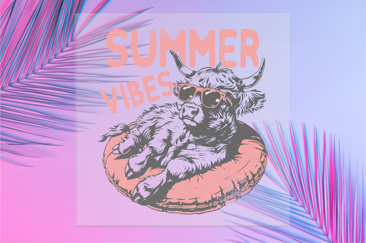 Summer Vibes Highland Cow DTF Transfer