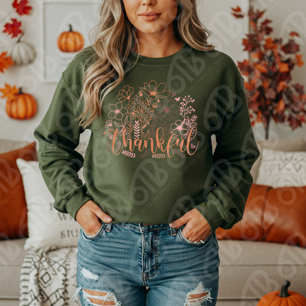 Floral Thankful DTF Transfer