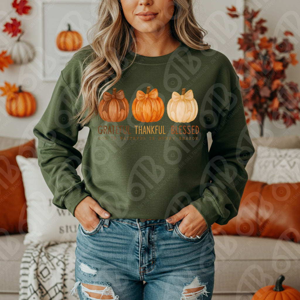 Grateful Thankful Blessed Pumpkins DTF Transfer
